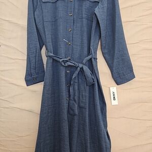 DKNY Long Sleeve Denim Blue Dress